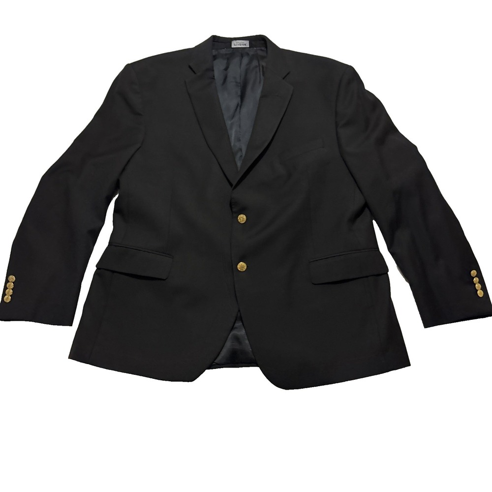 Jos A Bank Black Wool Blazer Size 46S Gold 2-Button Sport Coat Suit Jacket